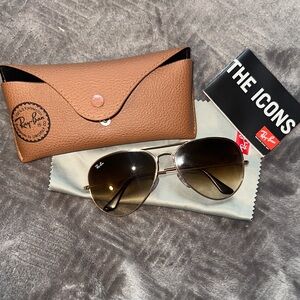 Ray-Ban Gold Aviator Sunglasses with Brown Lenses